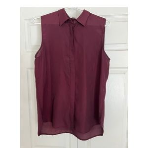 J Crew Silk Sleeveless Blouse, Dark Maroon, Size 10